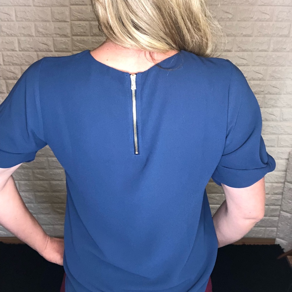 Naked Zebra Navy Blue Blouse with Gold Zipper - Picture 4 of 5